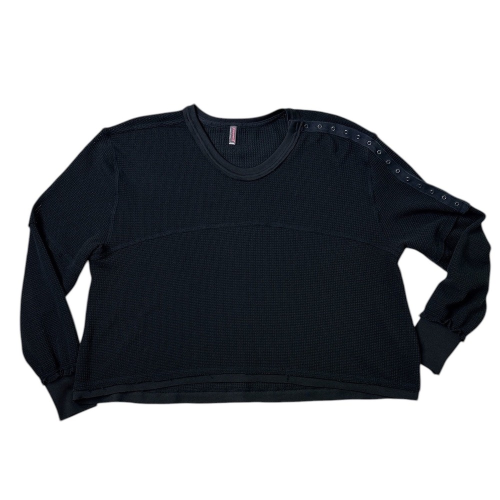 Free People‎ Movement Women's Sweatshirt Black Cropped Waffle Texture L